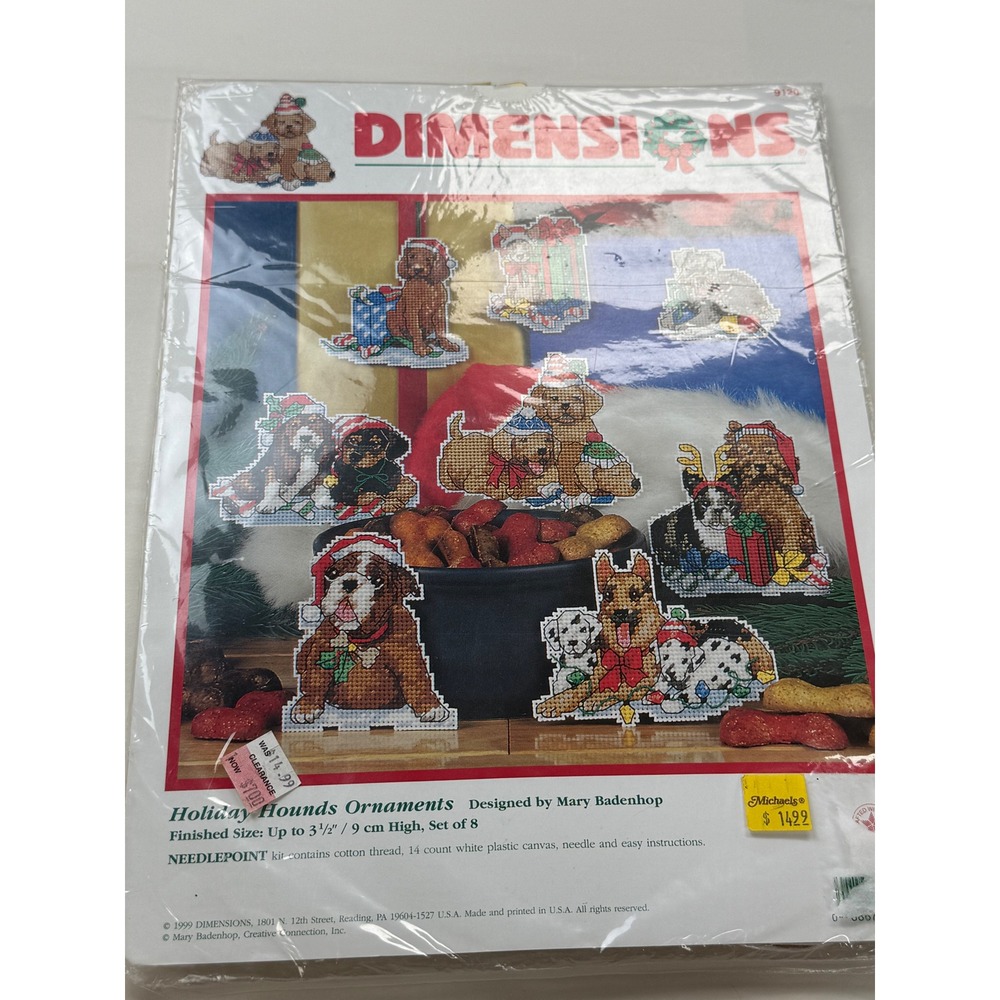 Vintage Dimensions Holiday Hounds Needlepoint Ornament Kit 9120 Mary Badenhop